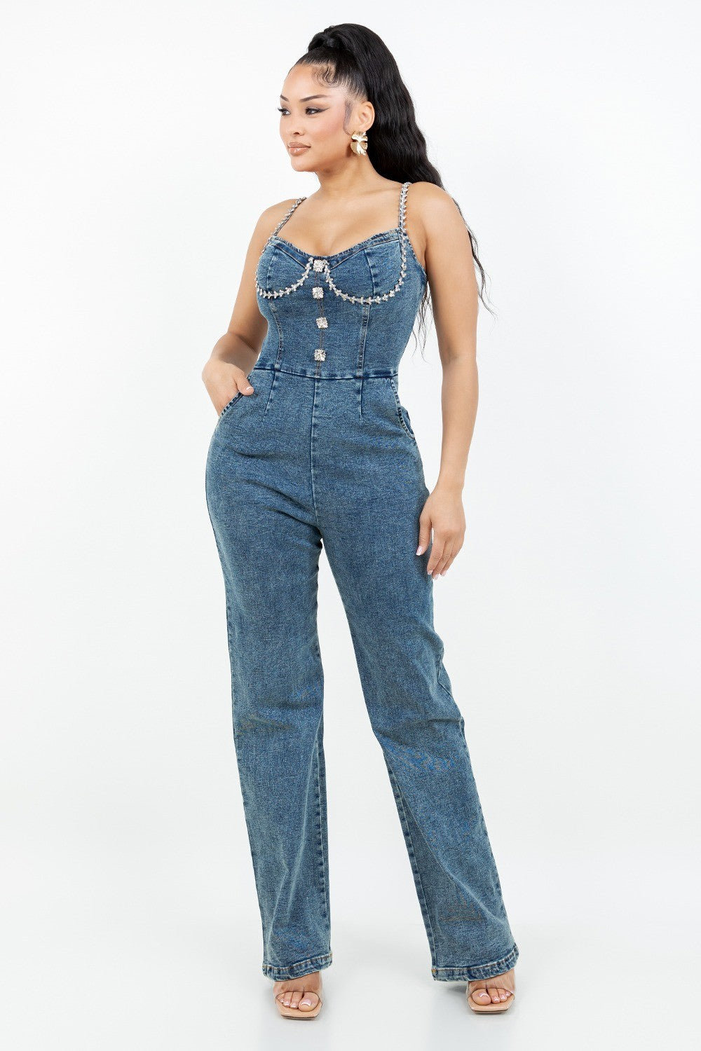 Tamara Embellished Jean Jumpsuit