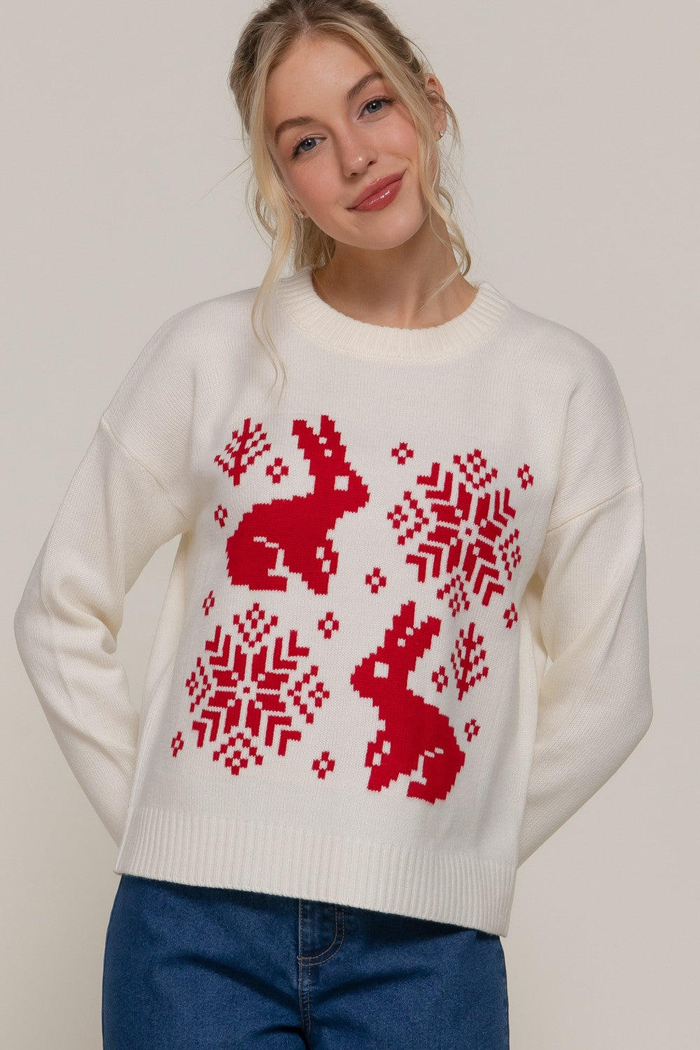 Holiday Long Slv Nordic Jacquard Sweater