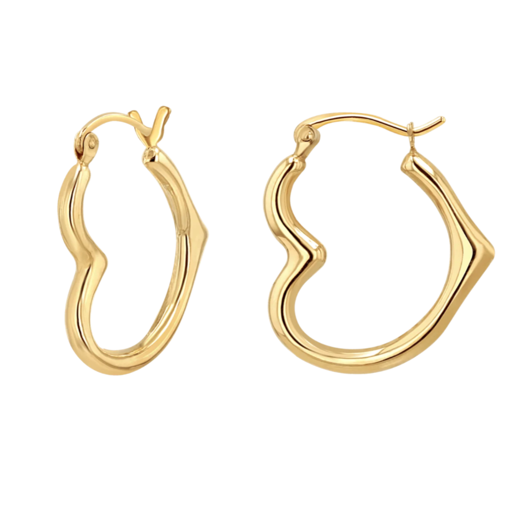 14K GOLD Heart Shaped Hoop Earrings