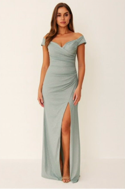 Emilia Glitter Off Shoulder Gown