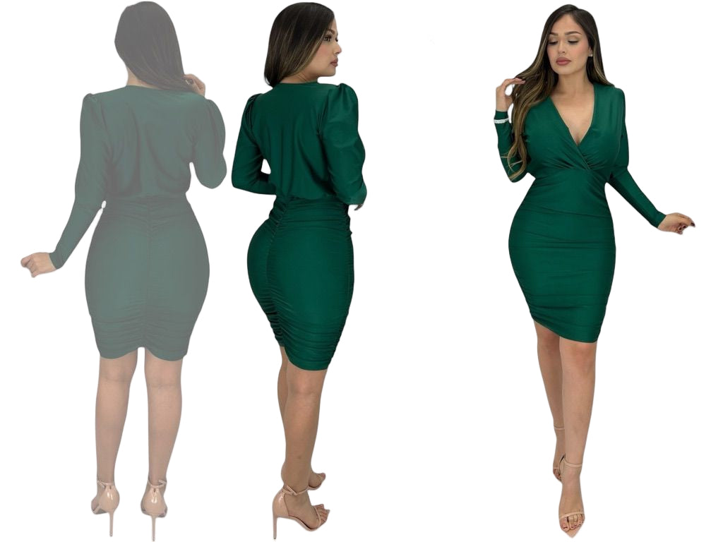 Briana Long Sleeve Ruched Midi Dress