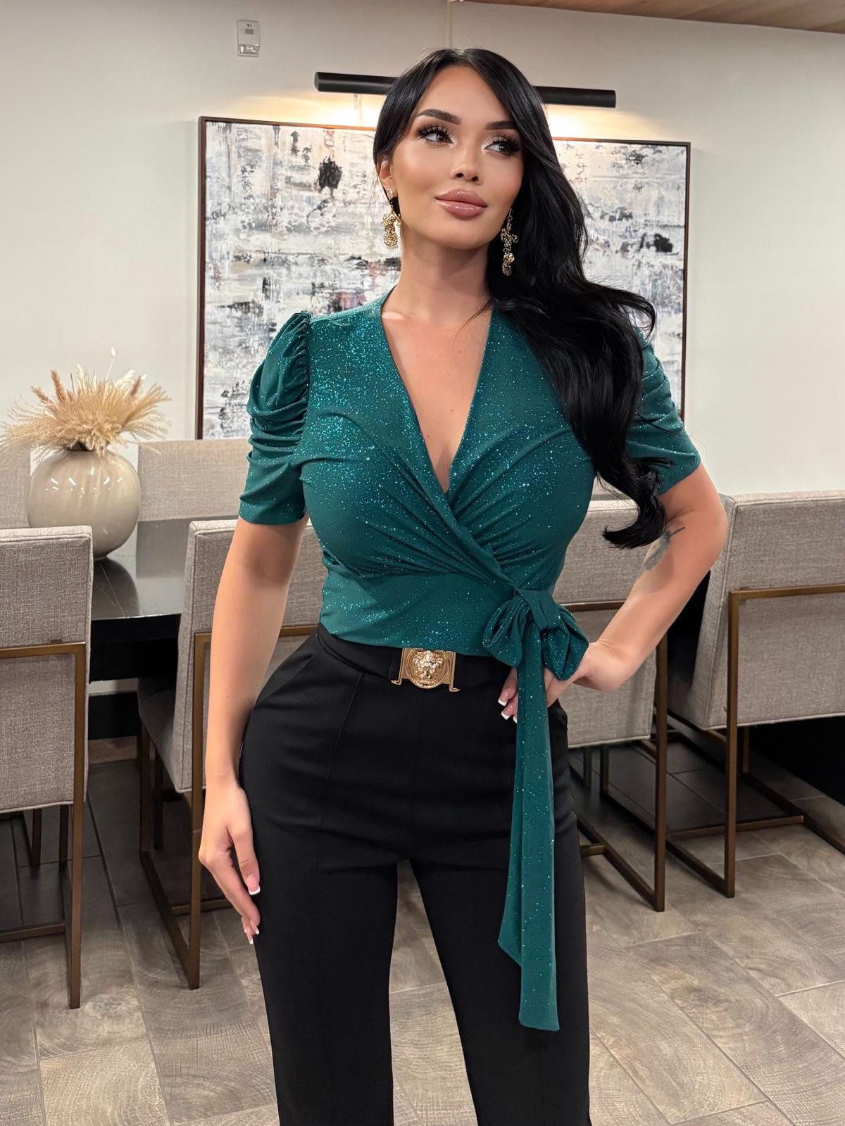 Delilah Puff Sleeve Glitter Top W/ Side Bow