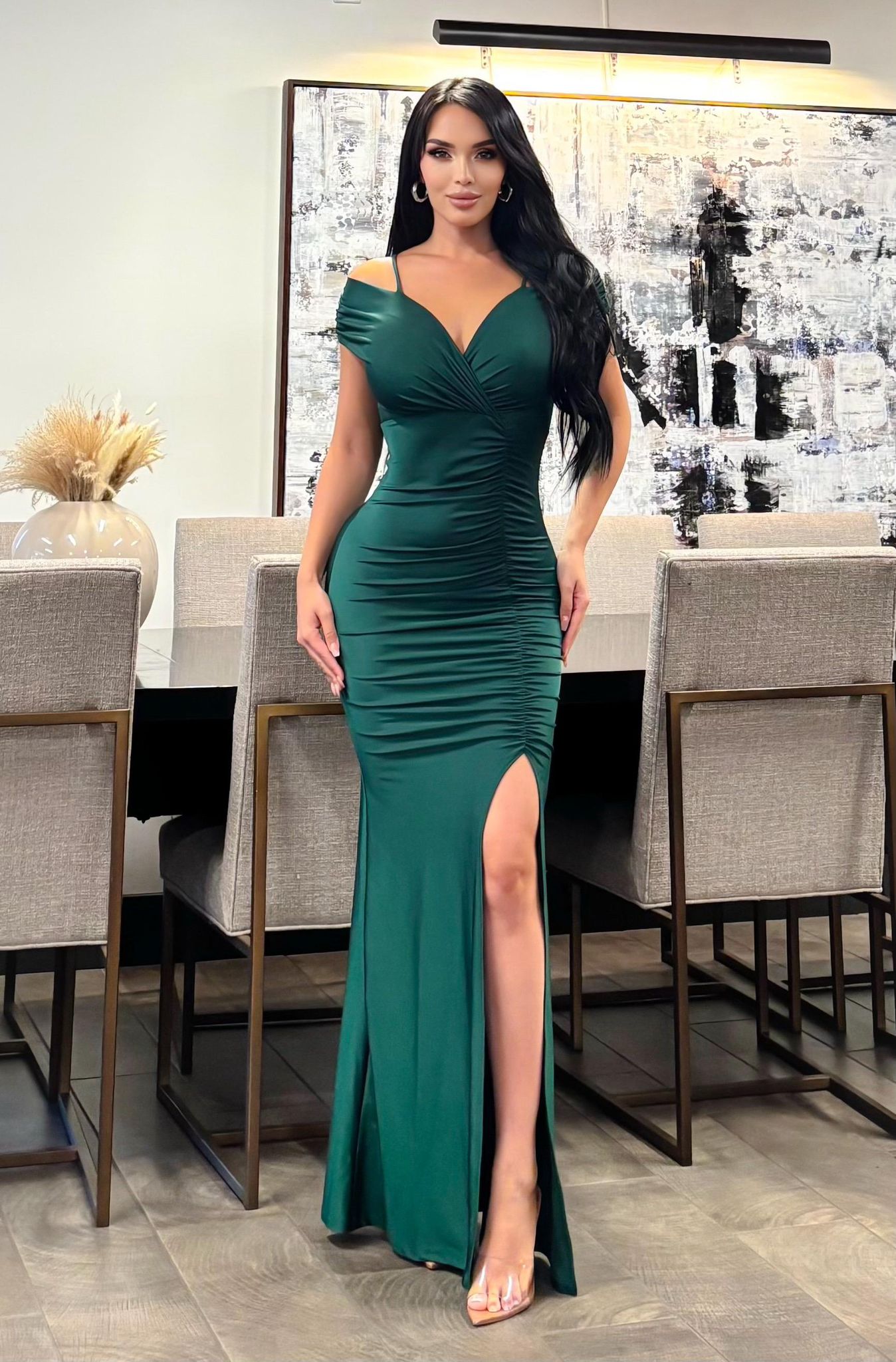 Fernanda Cold Shoulder Ruched Gown