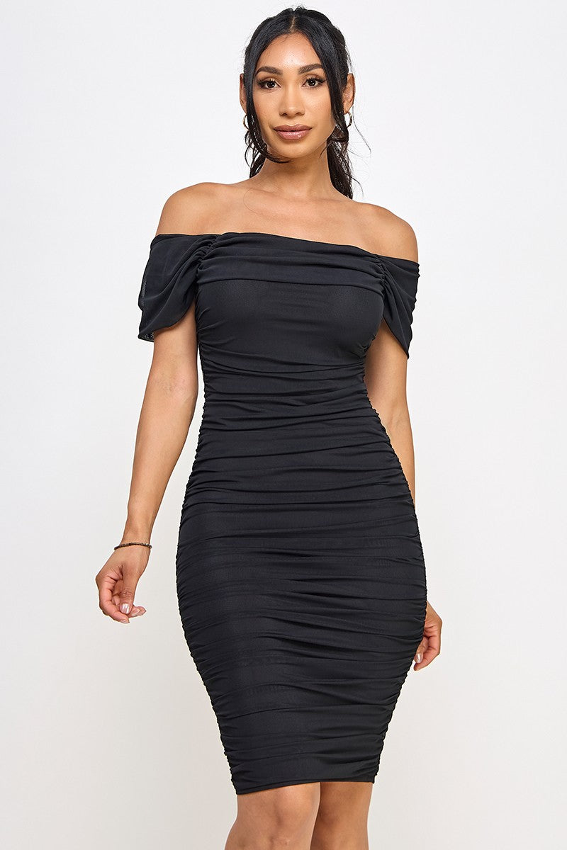 Abby Mesh Tube Draped Sleeve Knee Length Dress
