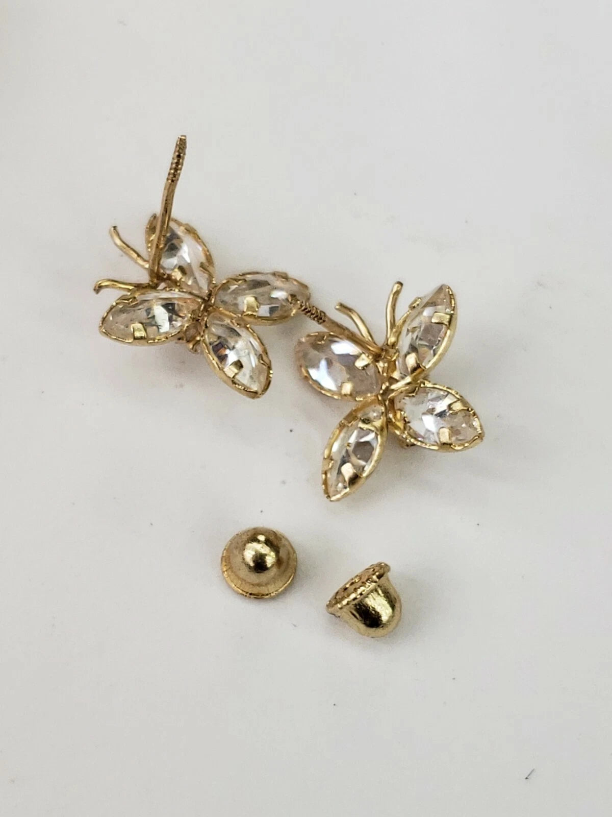 14K GOLD Butterfly Earrings Screw Back